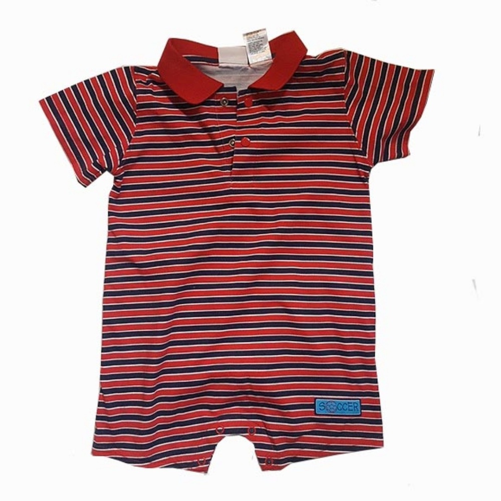 Boys Soccer Red blue Striped onesie